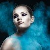 V in blue